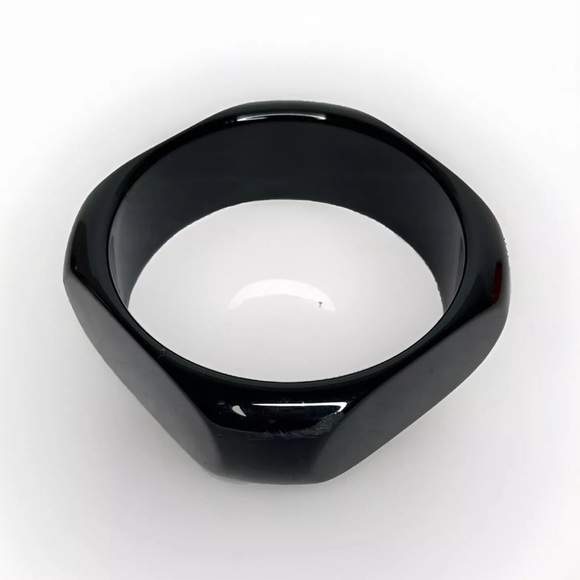 PONO by Joan Goodman Italian Lucite Black Square Bangle Bracelet Cuff - Picture 3 of 8